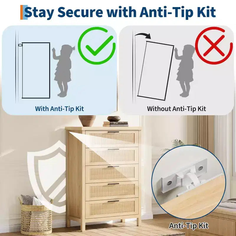 Cassettiera a cinque cassetti scanalati di grande capacità, armadio spazioso per vestiti, ideale per camere da letto e corridoi, mobile TV