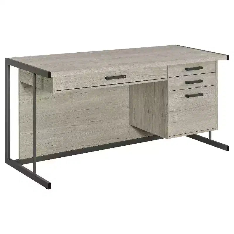 HomeStock 31.5 in.H Gray Color Paper Veneer Hutch Desks with Hutch Storage