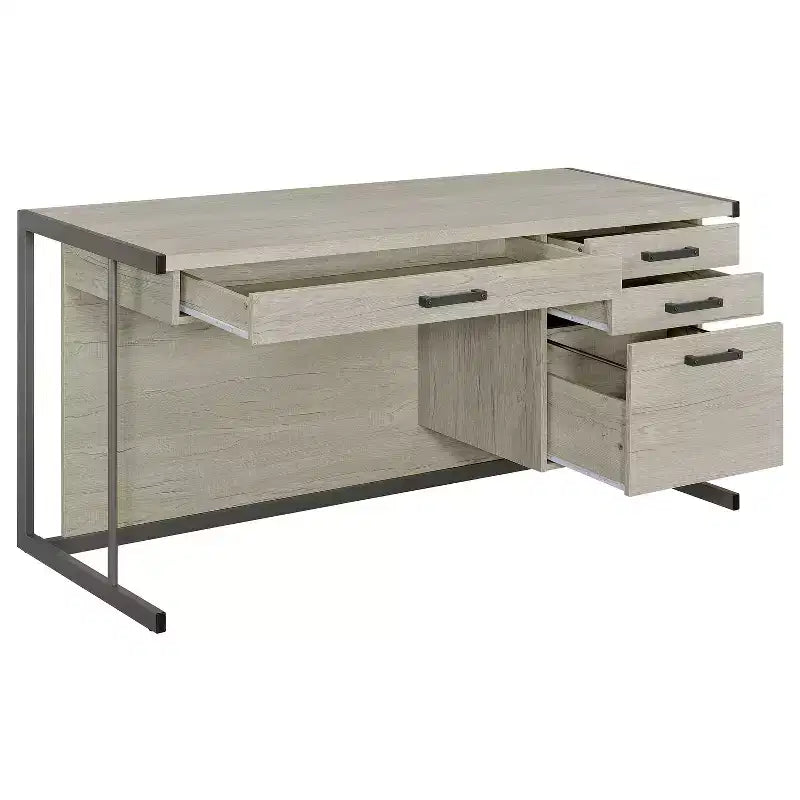 HomeStock Scrivania 31,5 pollici A, impiallacciatura in carta colore grigio, con libreria superiore
