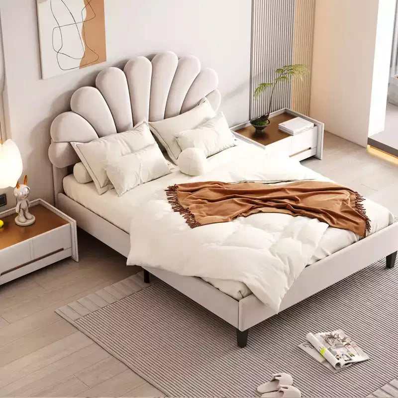 Struttura letto imbottita Full/Queen con testiera in velluto con motivo floreale