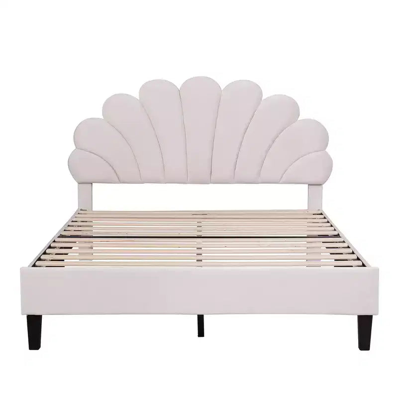 Struttura letto imbottita Full/Queen con testiera in velluto con motivo floreale
