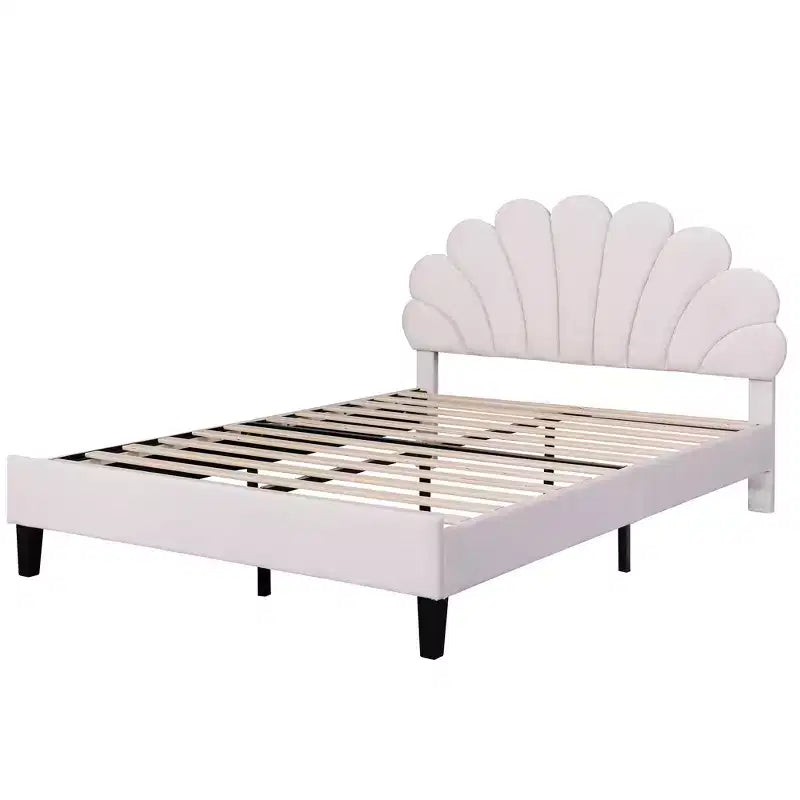Struttura letto imbottita Full/Queen con testiera in velluto con motivo floreale