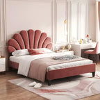 Struttura letto imbottita Full/Queen con testiera in velluto con motivo floreale