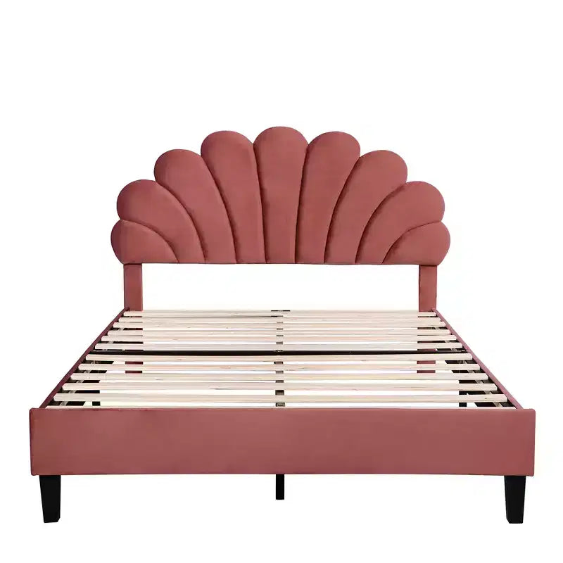 Struttura letto imbottita Full/Queen con testiera in velluto con motivo floreale