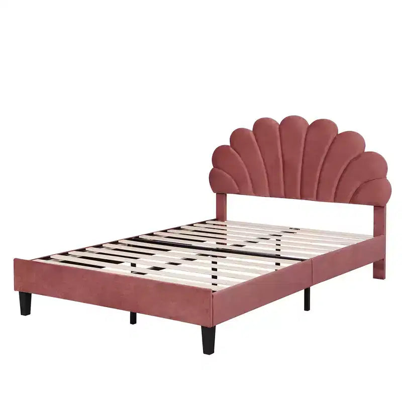 Struttura letto imbottita Full/Queen con testiera in velluto con motivo floreale