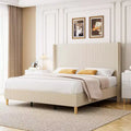 Corduroy Upholstered Bed Frame, Vertical Channel Tufted Wingback Headboard, Wood Slats Support, Noise Free, Easy Assembly