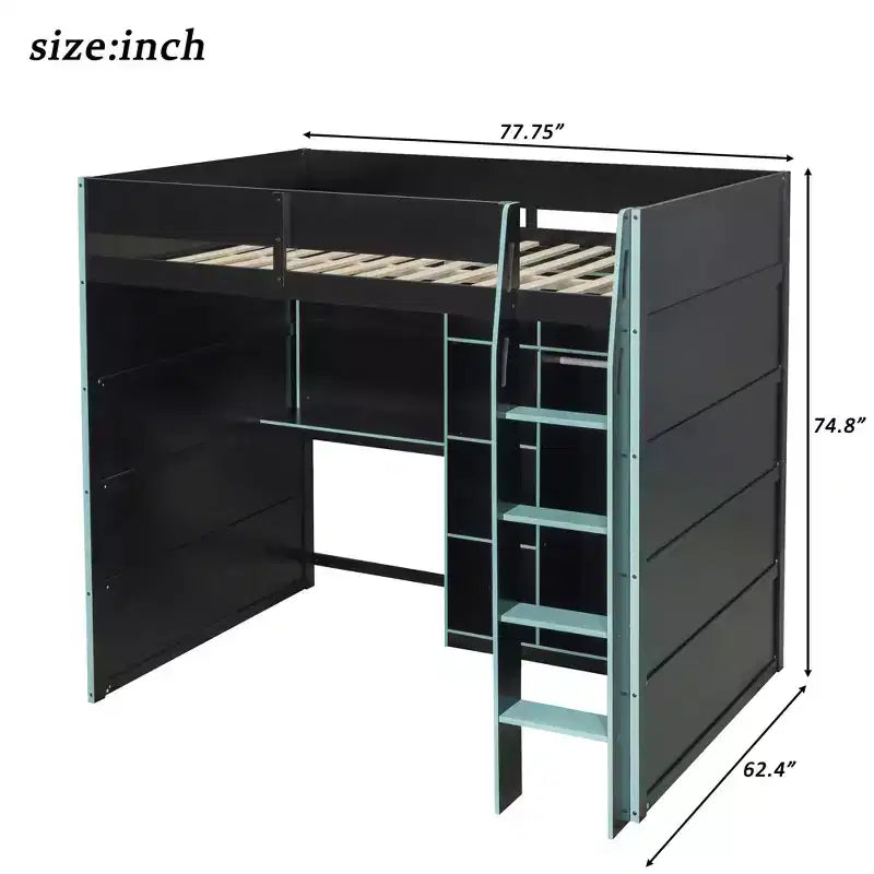 Lit mezzanine Luxystar Gaming avec bureau, lumières RVB et rangements, lit pleine grandeur peu encombrant pour adolescents et adultes