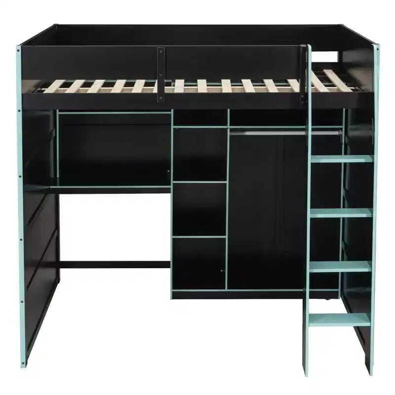 Lit mezzanine Luxystar Gaming avec bureau, lumières RVB et rangements, lit pleine grandeur peu encombrant pour adolescents et adultes