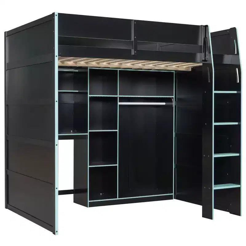 Lit mezzanine Luxystar Gaming avec bureau, lumières RVB et rangements, lit pleine grandeur peu encombrant pour adolescents et adultes