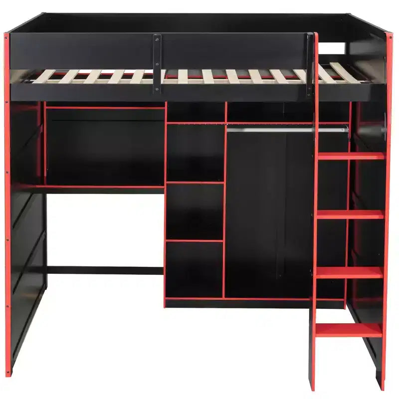 Lit mezzanine Luxystar Gaming avec bureau, lumières RVB et rangements, lit pleine grandeur peu encombrant pour adolescents et adultes