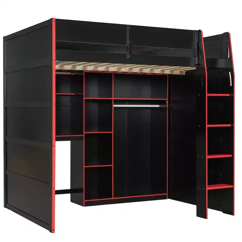 Lit mezzanine Luxystar Gaming avec bureau, lumières RVB et rangements, lit pleine grandeur peu encombrant pour adolescents et adultes