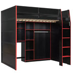 Lit mezzanine Luxystar Gaming avec bureau, lumières RVB et rangements, lit pleine grandeur peu encombrant pour adolescents et adultes
