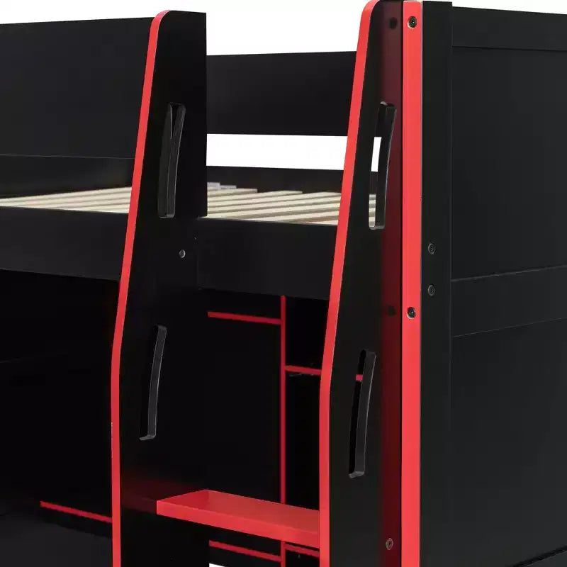 Lit mezzanine Luxystar Gaming avec bureau, lumières RVB et rangements, lit pleine grandeur peu encombrant pour adolescents et adultes
