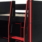 Lit mezzanine Luxystar Gaming avec bureau, lumières RVB et rangements, lit pleine grandeur peu encombrant pour adolescents et adultes