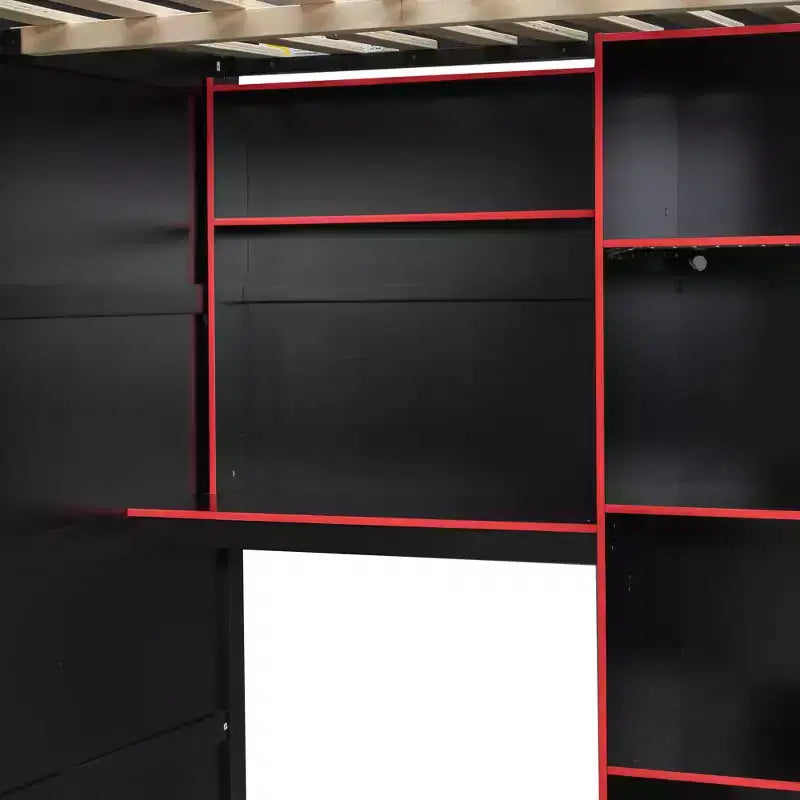 Lit mezzanine Luxystar Gaming avec bureau, lumières RVB et rangements, lit pleine grandeur peu encombrant pour adolescents et adultes