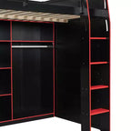 Lit mezzanine Luxystar Gaming avec bureau, lumières RVB et rangements, lit pleine grandeur peu encombrant pour adolescents et adultes
