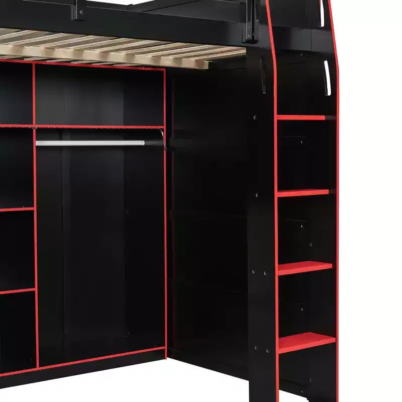 Lit mezzanine Luxystar Gaming avec bureau, lumières RVB et rangements, lit pleine grandeur peu encombrant pour adolescents et adultes