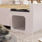 Cadre de lit intelligent Famapy avec Bluetooth, contrôle par application, lumières RVB personnalisables, prises de courant, étagères ouvertes + 4 tiroirs roulants, cadre central en fer, niche pour animaux de compagnie