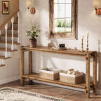 Console Lantine de 160 cm en bois massif, table d'entrée de style rustique à 2 niveaux pour salon, entrée, derrière le canapé