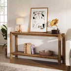 Console Lantine de 160 cm en bois massif, table d'entrée de style rustique à 2 niveaux pour salon, entrée, derrière le canapé