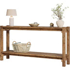 Console Lantine de 160 cm en bois massif, table d'entrée de style rustique à 2 niveaux pour salon, entrée, derrière le canapé