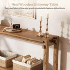 Console Lantine de 160 cm en bois massif, table d'entrée de style rustique à 2 niveaux pour salon, entrée, derrière le canapé
