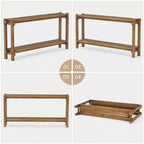 Console Lantine de 160 cm en bois massif, table d'entrée de style rustique à 2 niveaux pour salon, entrée, derrière le canapé