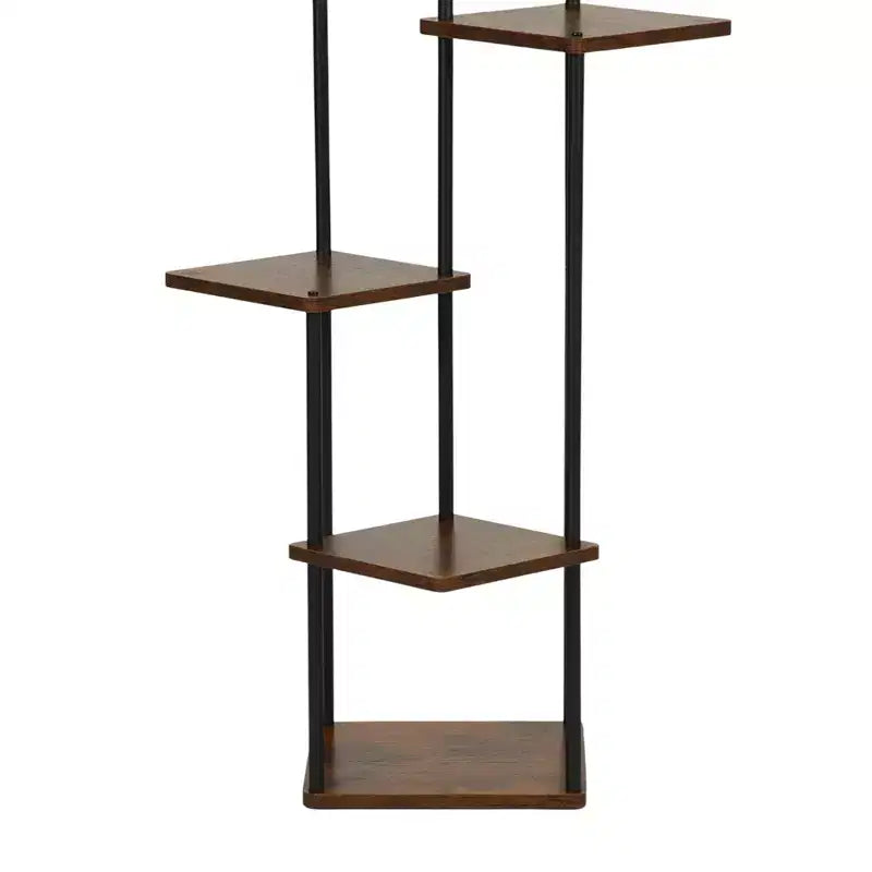 Homy Casa Étagère à plantes à 5 niveaux avec étagères marron rustique et cadre en métal noir, support d'angle