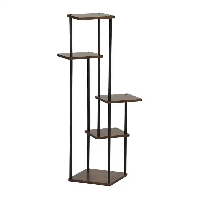 Homy Casa Étagère à plantes à 5 niveaux avec étagères marron rustique et cadre en métal noir, support d'angle