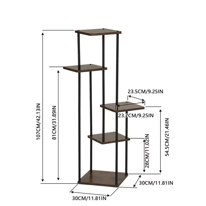 Homy Casa Étagère à plantes à 5 niveaux avec étagères marron rustique et cadre en métal noir, support d'angle