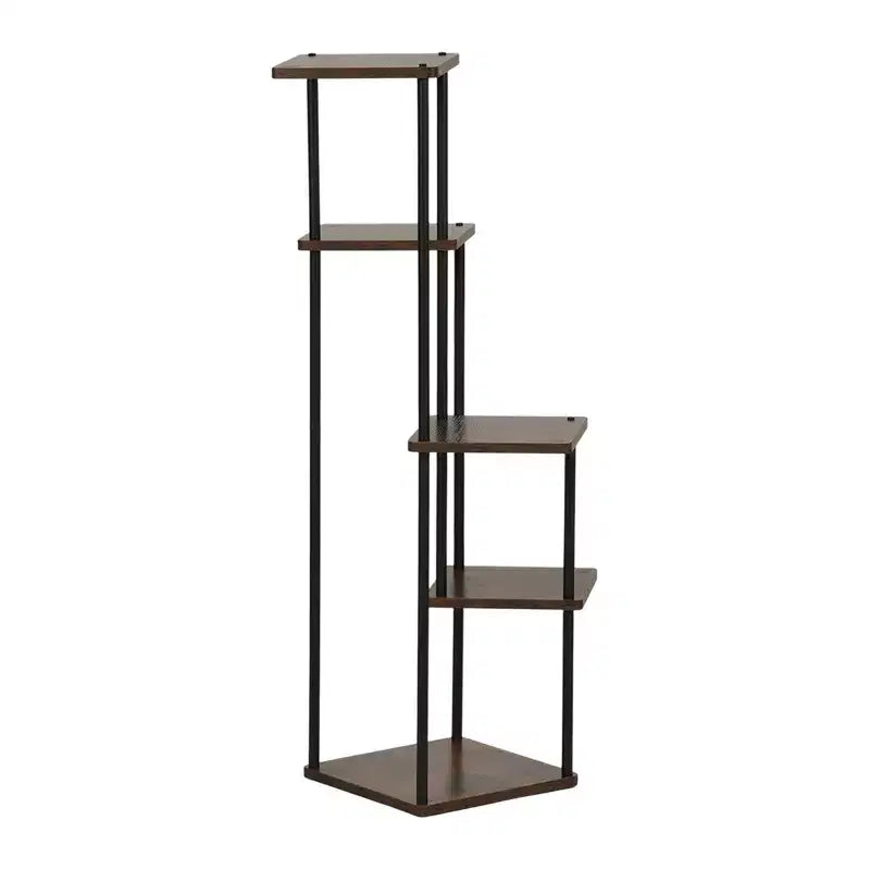 Homy Casa Étagère à plantes à 5 niveaux avec étagères marron rustique et cadre en métal noir, support d'angle