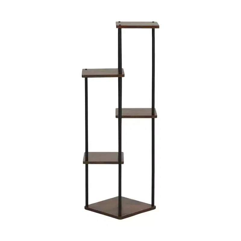 Homy Casa Étagère à plantes à 5 niveaux avec étagères marron rustique et cadre en métal noir, support d'angle