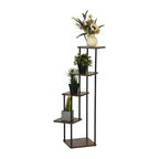 Homy Casa Étagère à plantes à 5 niveaux avec étagères marron rustique et cadre en métal noir, support d'angle