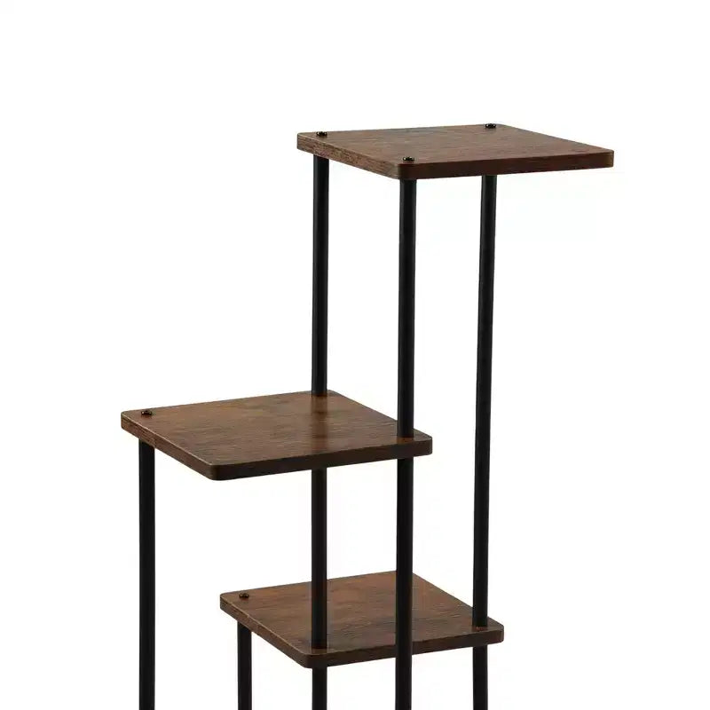 Homy Casa Étagère à plantes à 5 niveaux avec étagères marron rustique et cadre en métal noir, support d'angle