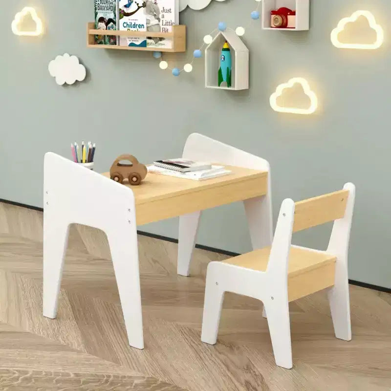Kids Wood Table and Chair Set (1 Chair Included), ideal for arts & crafts, snack time, homeschooling, homework, and more.