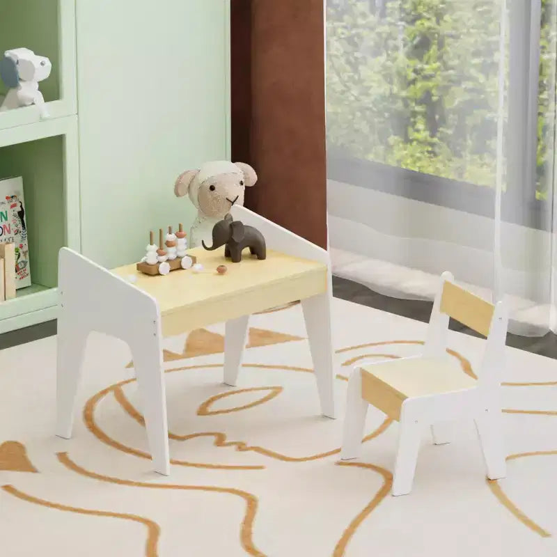 Ensemble Table et Chaise en Bois pour Enfants (1 chaise incluse), idéal pour les activités manuelles, le goûter, l'école à la maison, les devoirs, et bien plus encore.