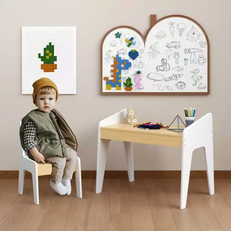 Ensemble Table et Chaise en Bois pour Enfants (1 chaise incluse), idéal pour les activités manuelles, le goûter, l'école à la maison, les devoirs, et bien plus encore.