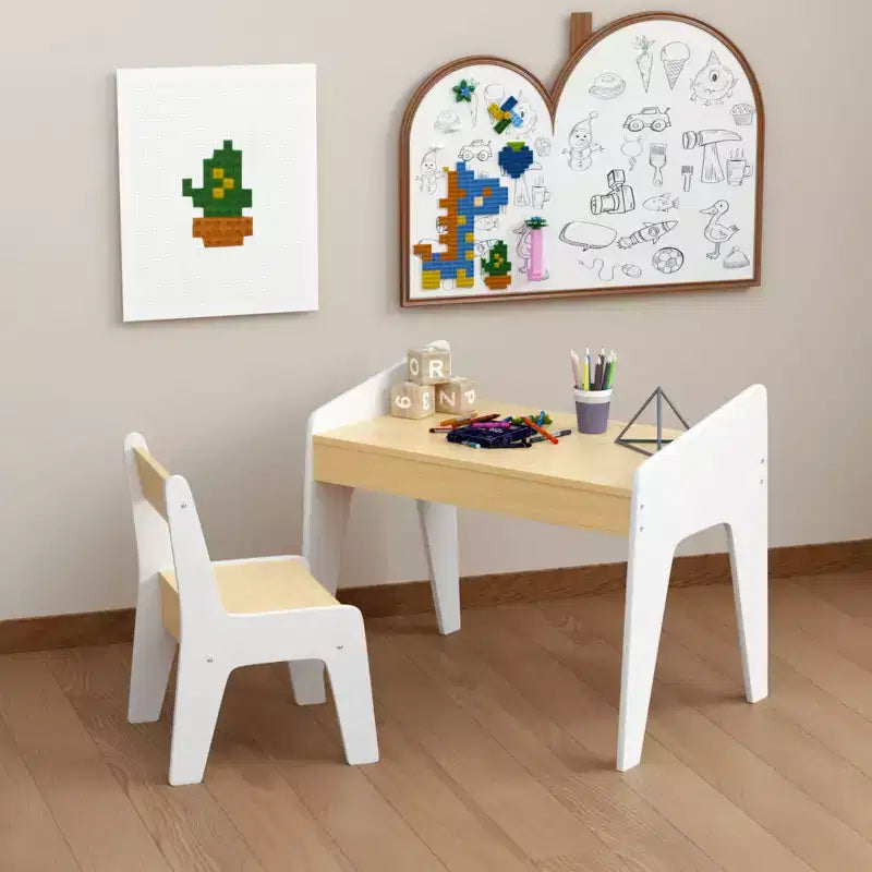 Ensemble Table et Chaise en Bois pour Enfants (1 chaise incluse), idéal pour les activités manuelles, le goûter, l'école à la maison, les devoirs, et bien plus encore.
