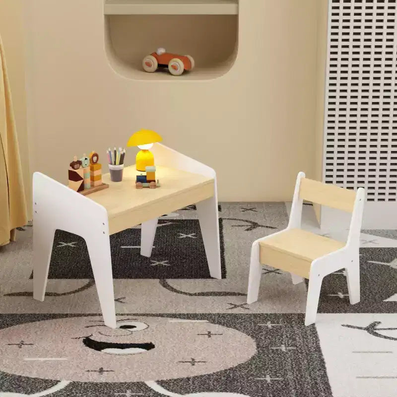 Ensemble Table et Chaise en Bois pour Enfants (1 chaise incluse), idéal pour les activités manuelles, le goûter, l'école à la maison, les devoirs, et bien plus encore.
