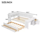 Lit de repos et plateforme Whisen pleine taille avec étagères de rangement, tiroirs, lit gigogne, bureau et armoire