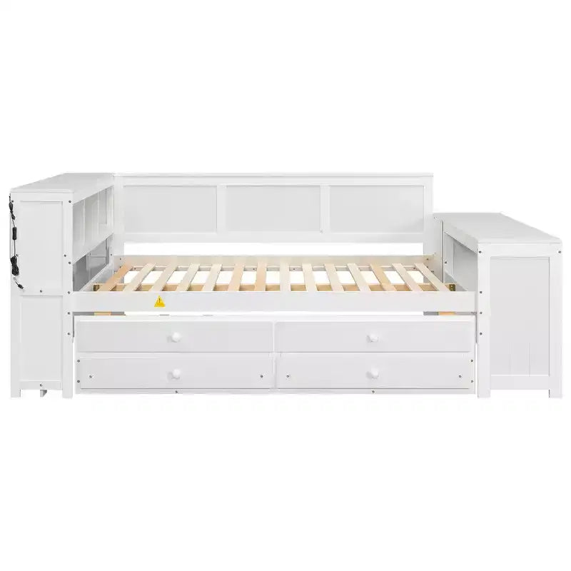 Lit de repos et plateforme Whisen pleine taille avec étagères de rangement, tiroirs, lit gigogne, bureau et armoire
