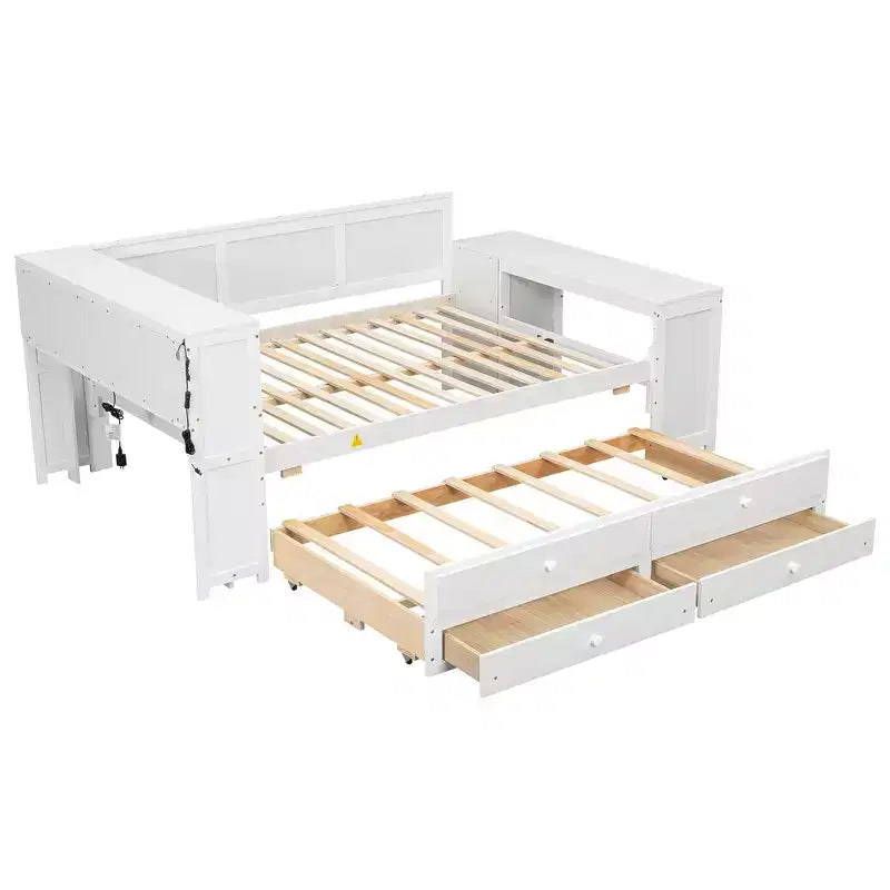 Lit de repos et plateforme Whisen pleine taille avec étagères de rangement, tiroirs, lit gigogne, bureau et armoire