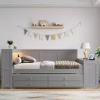 Lit de repos et plateforme Whisen pleine taille avec étagères de rangement, tiroirs, lit gigogne, bureau et armoire