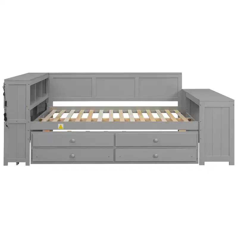 Lit de repos et plateforme Whisen pleine taille avec étagères de rangement, tiroirs, lit gigogne, bureau et armoire