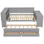 Lit de repos et plateforme Whisen pleine taille avec étagères de rangement, tiroirs, lit gigogne, bureau et armoire