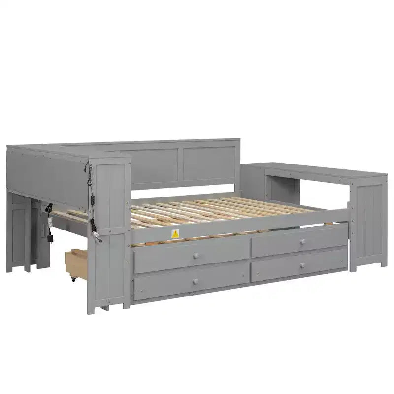 Lit de repos et plateforme Whisen pleine taille avec étagères de rangement, tiroirs, lit gigogne, bureau et armoire