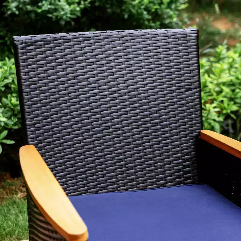 Captiva Designs Set da pranzo da 7 pezzi per esterni con tavolo in acciaio con ripiano a doghe e sedie in rattan con cuscini rimovibili