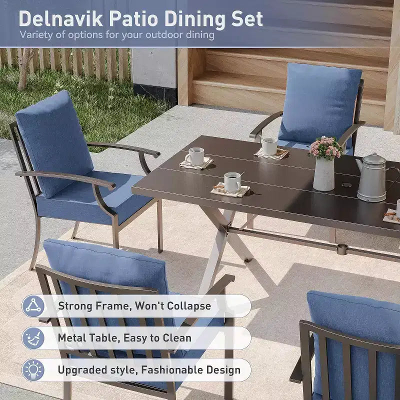 ALAULM Set di Mobili da Pranzo da Giardino da 16 Pezzi, Mobili da Esterno in Metallo, Set con 14 Sedie Fisse e 2 Tavoli Grandi con Ombrellone per Giardino