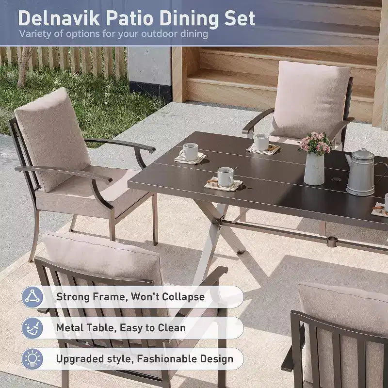 ALAULM Set di Mobili da Pranzo da Giardino da 16 Pezzi, Mobili da Esterno in Metallo, Set con 14 Sedie Fisse e 2 Tavoli Grandi con Ombrellone per Giardino
