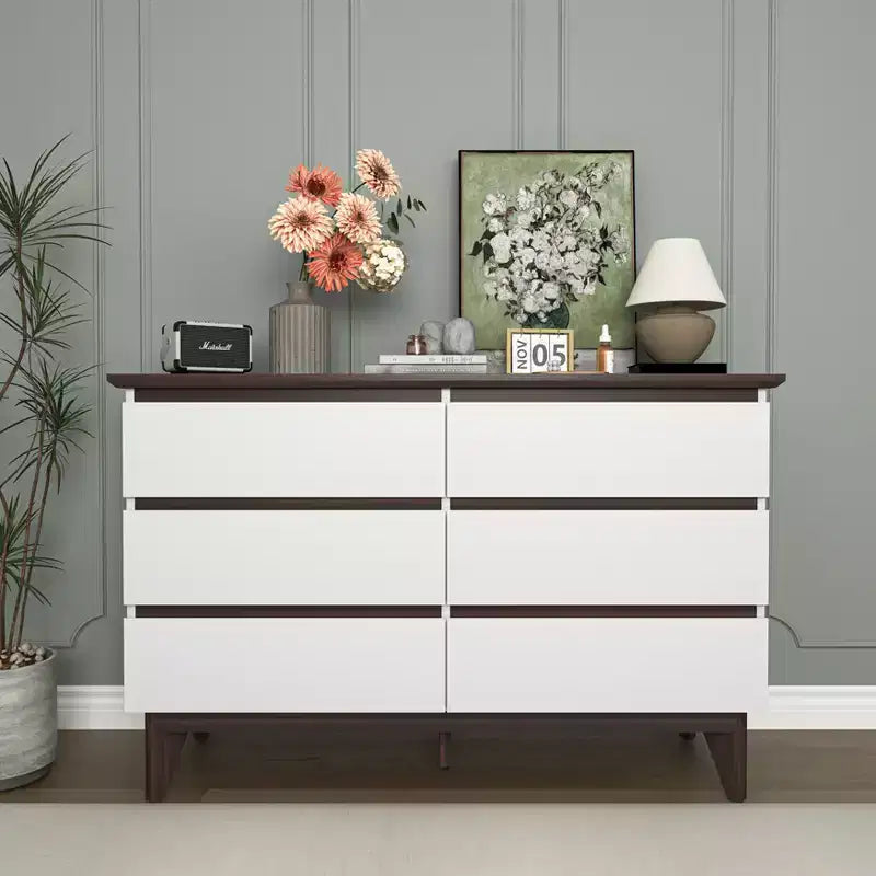 GDFStudio Silas 47 Modern Wooden Storage Dresser with 6 Drawers